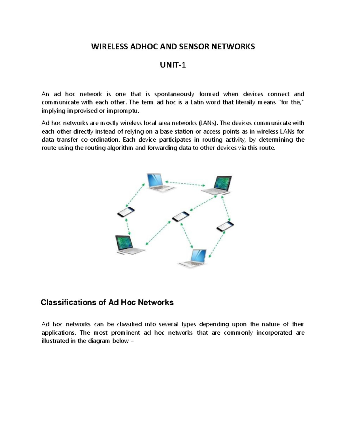 WASN UNIT-1 - wirless networks notes - WIRELESS ADHOC AND SENSOR ...
