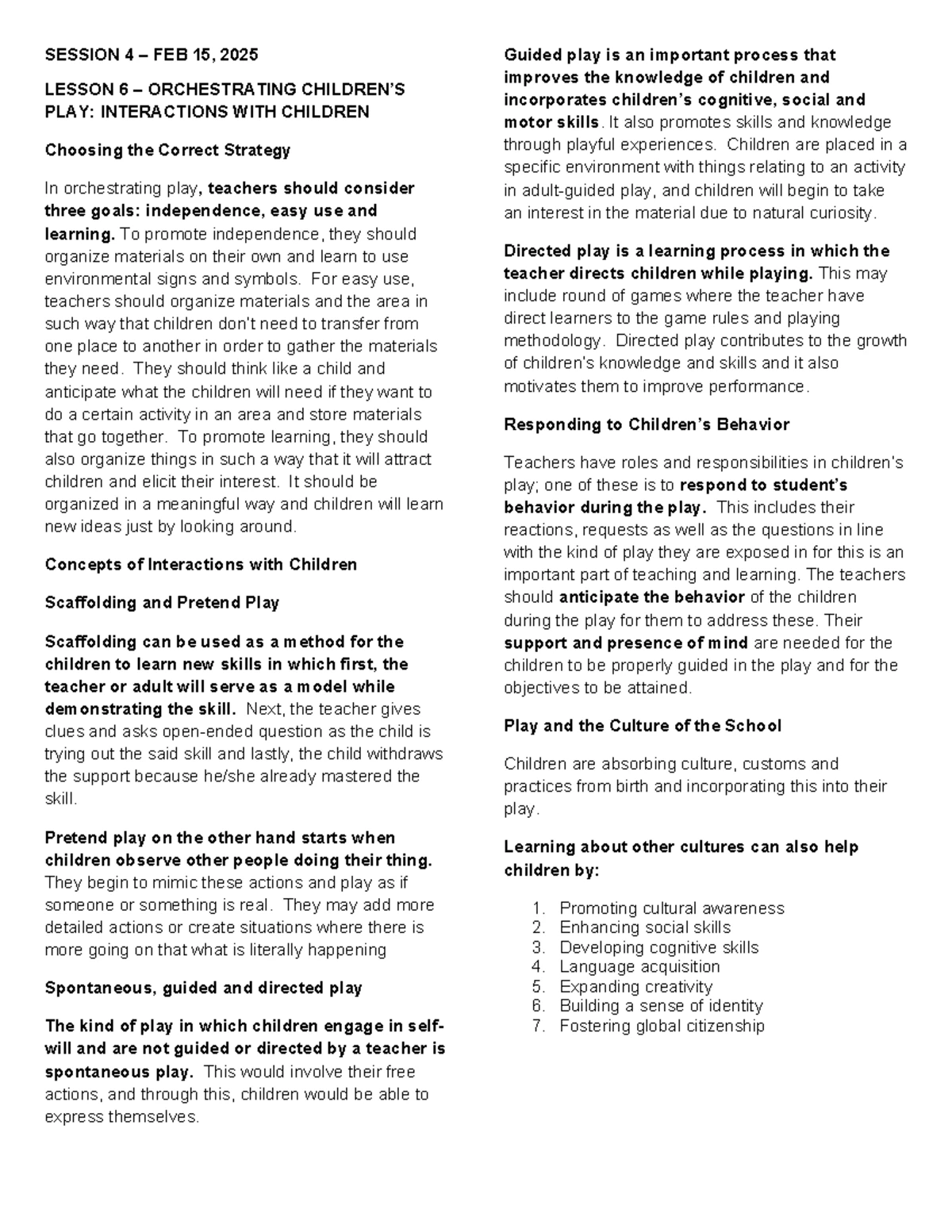 BECE 101: Session 8 - Lesson 13 on Play as an Assessment Tool - Studocu
