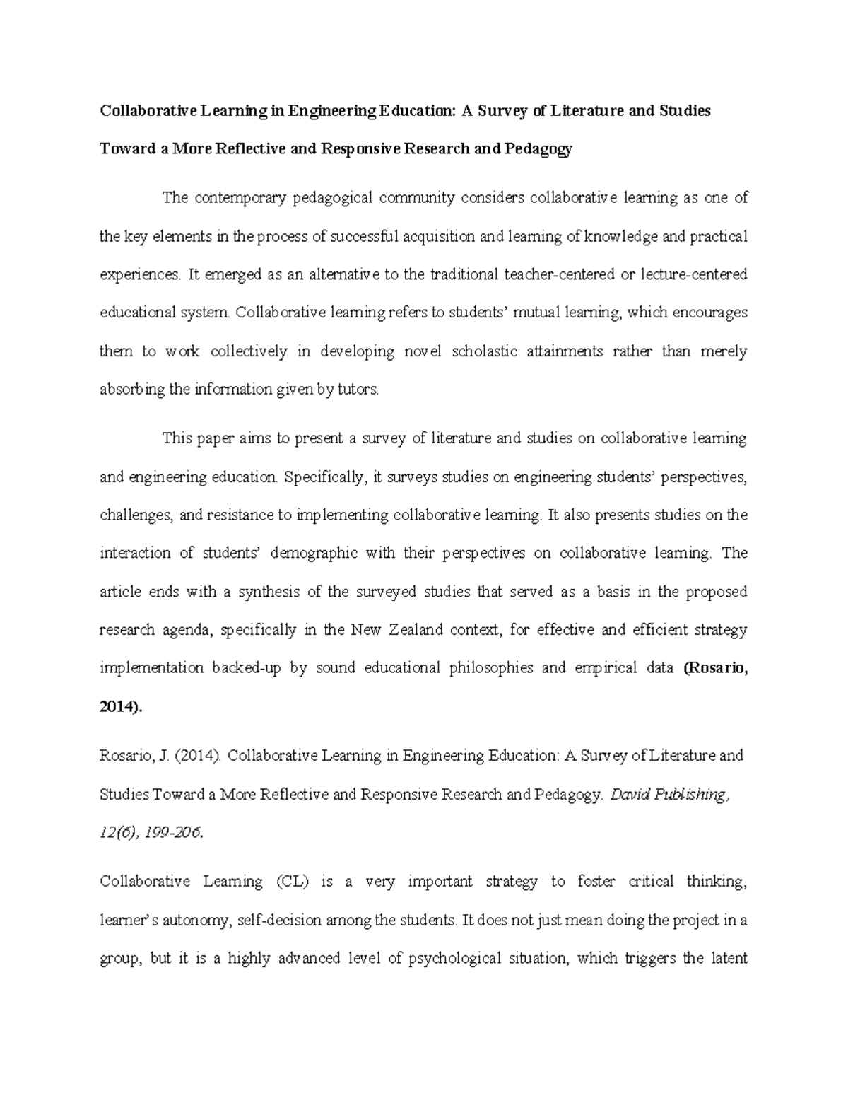 ENG 101: Collaborative Learning in Engineering Ed - Literature Survey ...