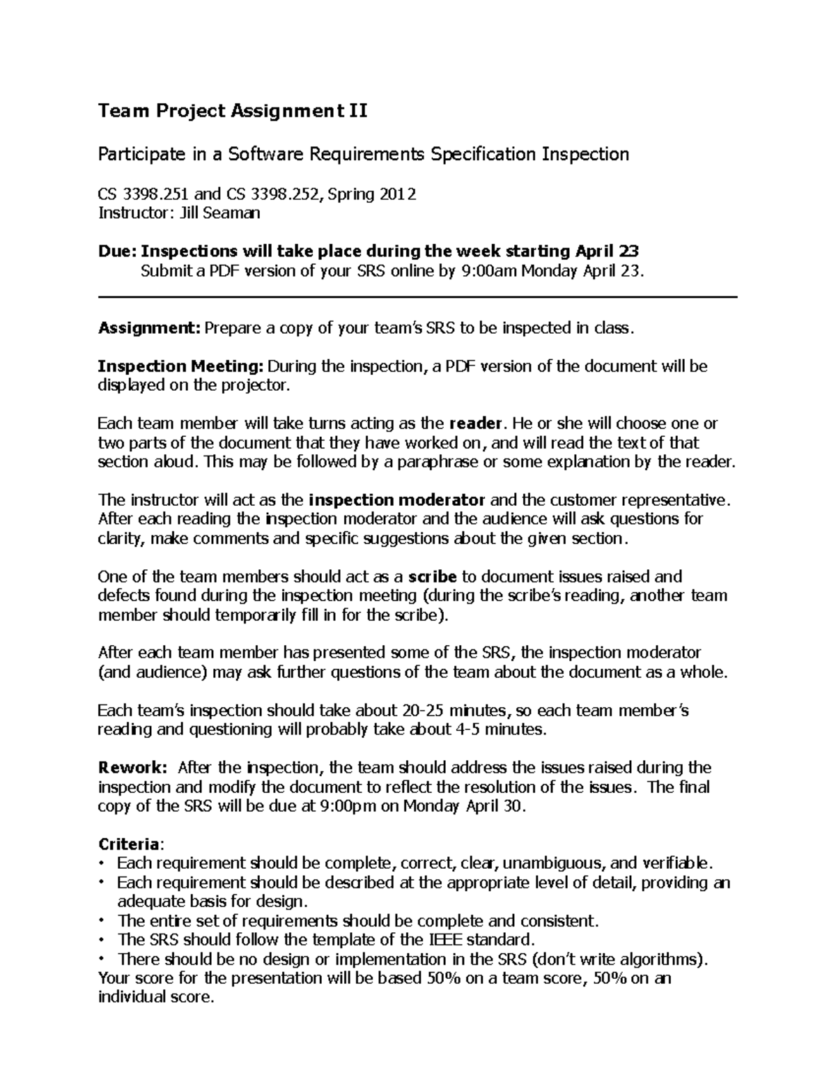 Team Project Assignment 2 - Assignment: Prepare a copy of your team’s ...