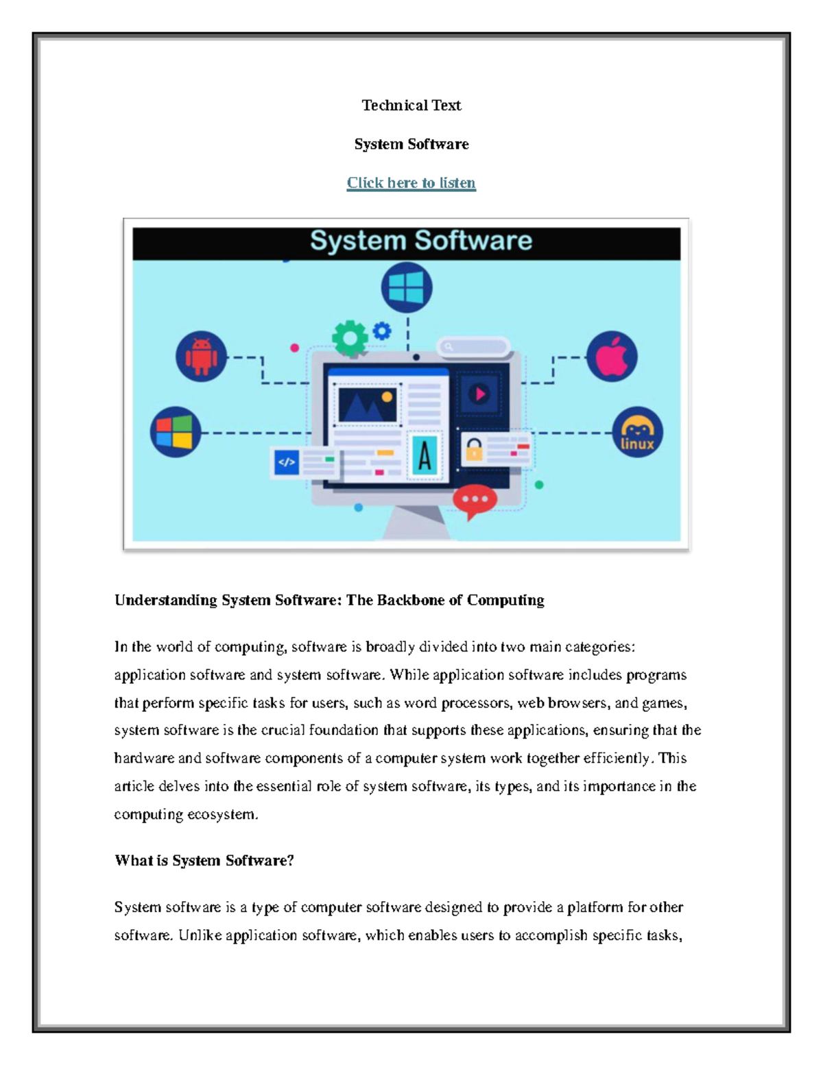 Technical Text: Understanding System Software in Computing - Studocu