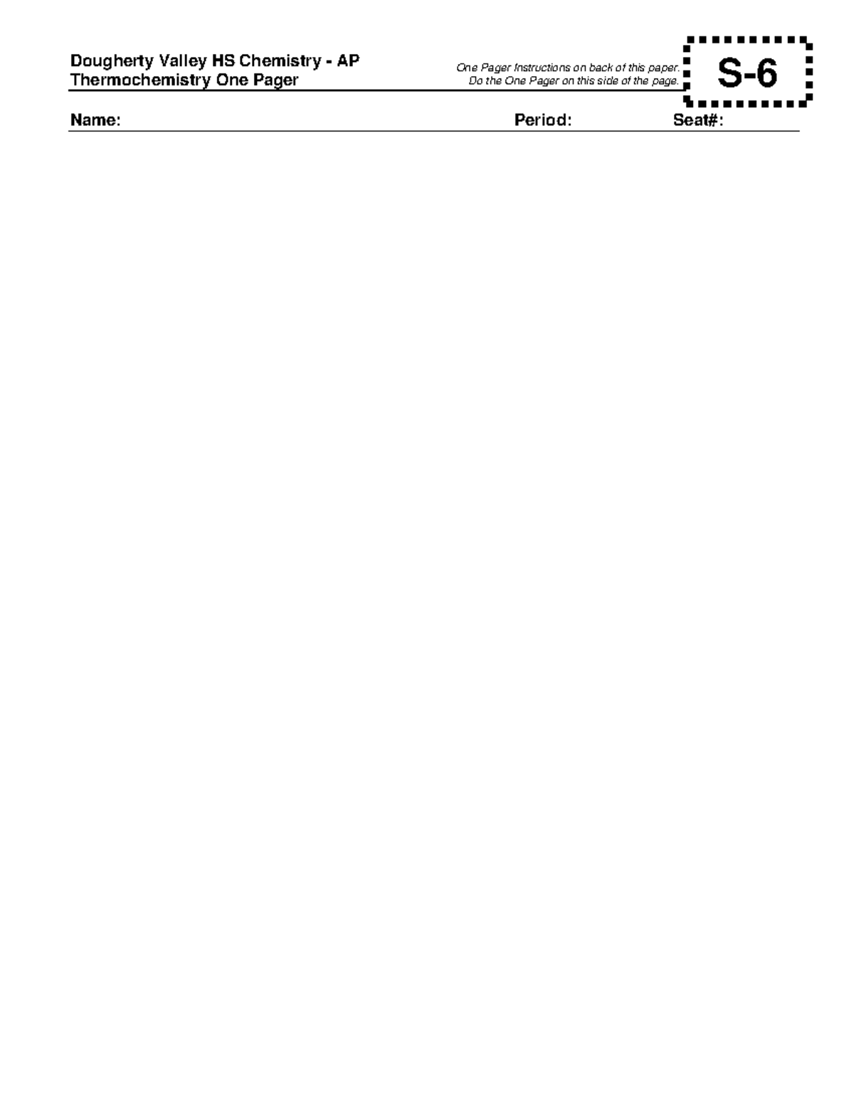 Thermochemistry One Pager - Dougherty Valley HS Chemistry - AP ...