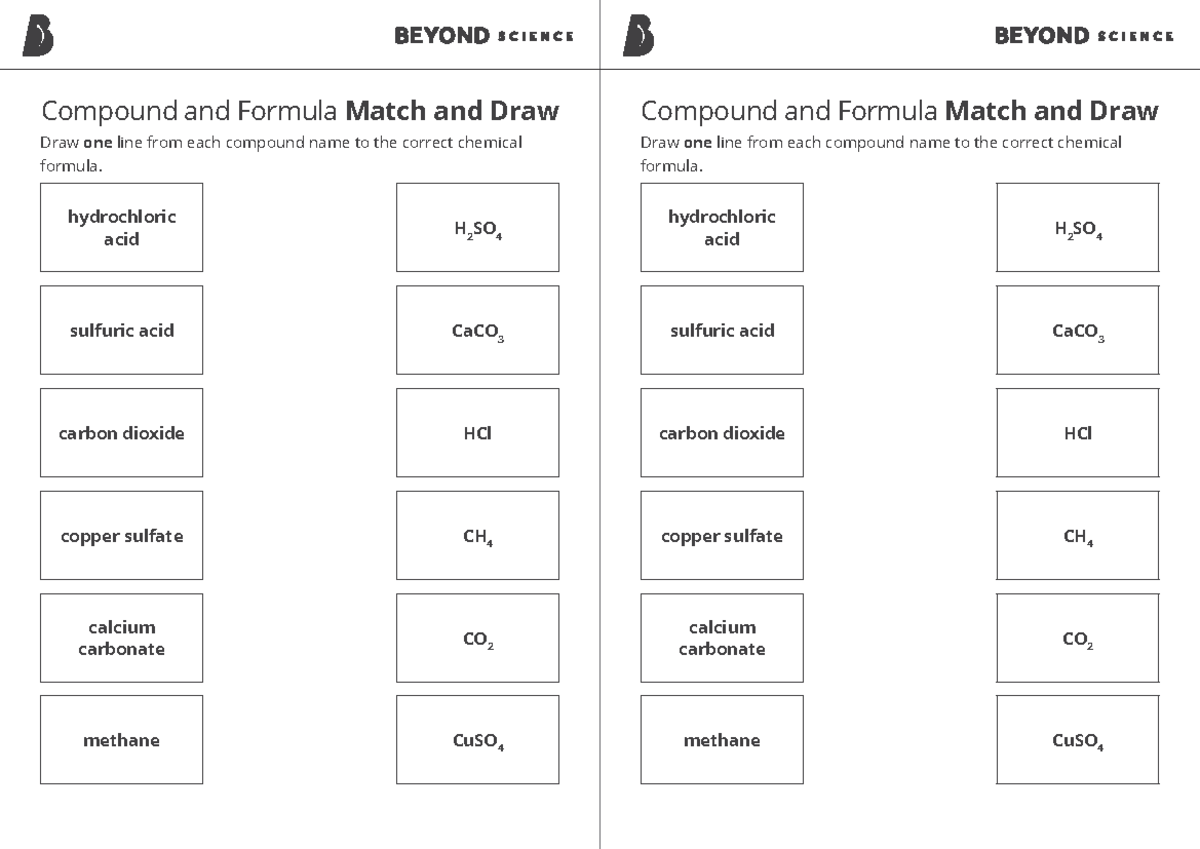 Compound and Formula Match and Draw 2x A5 - Compound and Formula Match ...