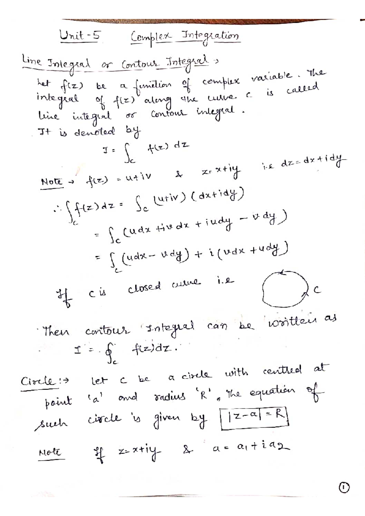 Unit-5 (Complex Integration) Lecture Notes on Contour Integrals - Studocu