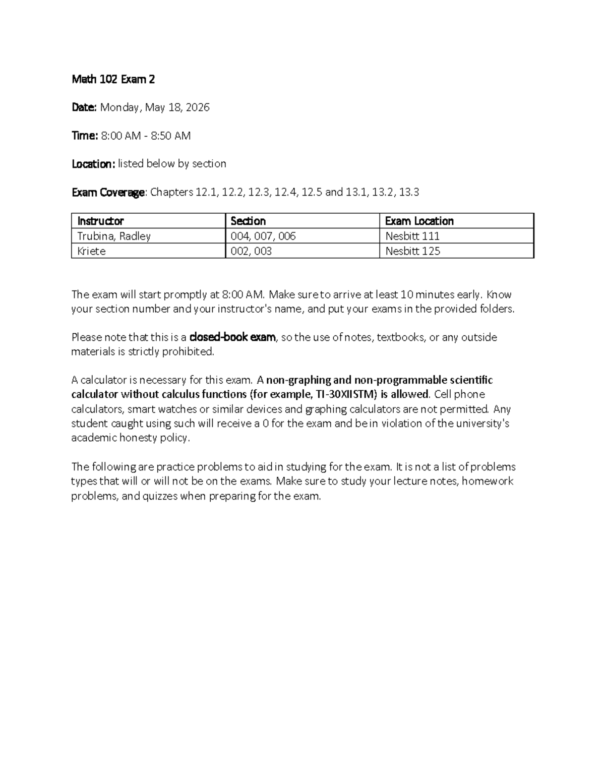 Math 102 Exam 2 Review - Spring 2026 Study Guide - Studocu