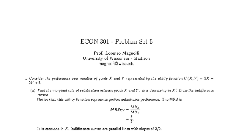 ECON 301 Problem Set 5 Solutions - Prof. Magnolfi - Studocu