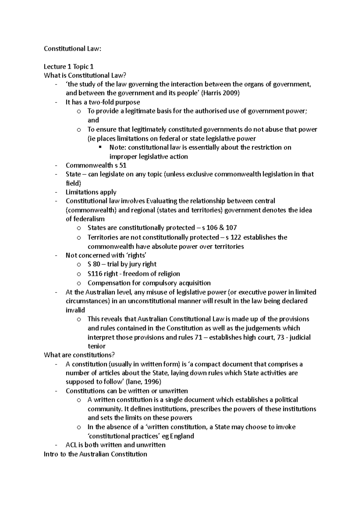 Constitutional Law (LAW101) - Lecture Notes on Foundations and ...