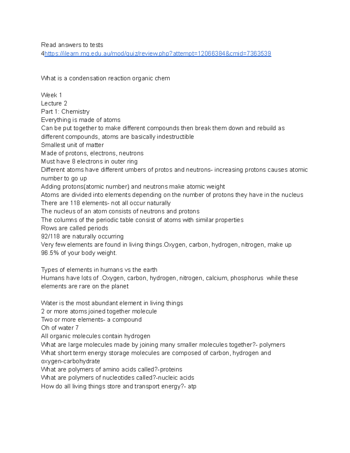 Lec 1 human bio - Notes for bio - Read answers to tests 4 - Studocu