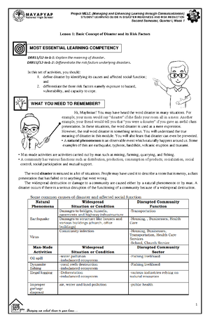 Sample Lesson Plan DRR - Republic of the Philippines Department of ...