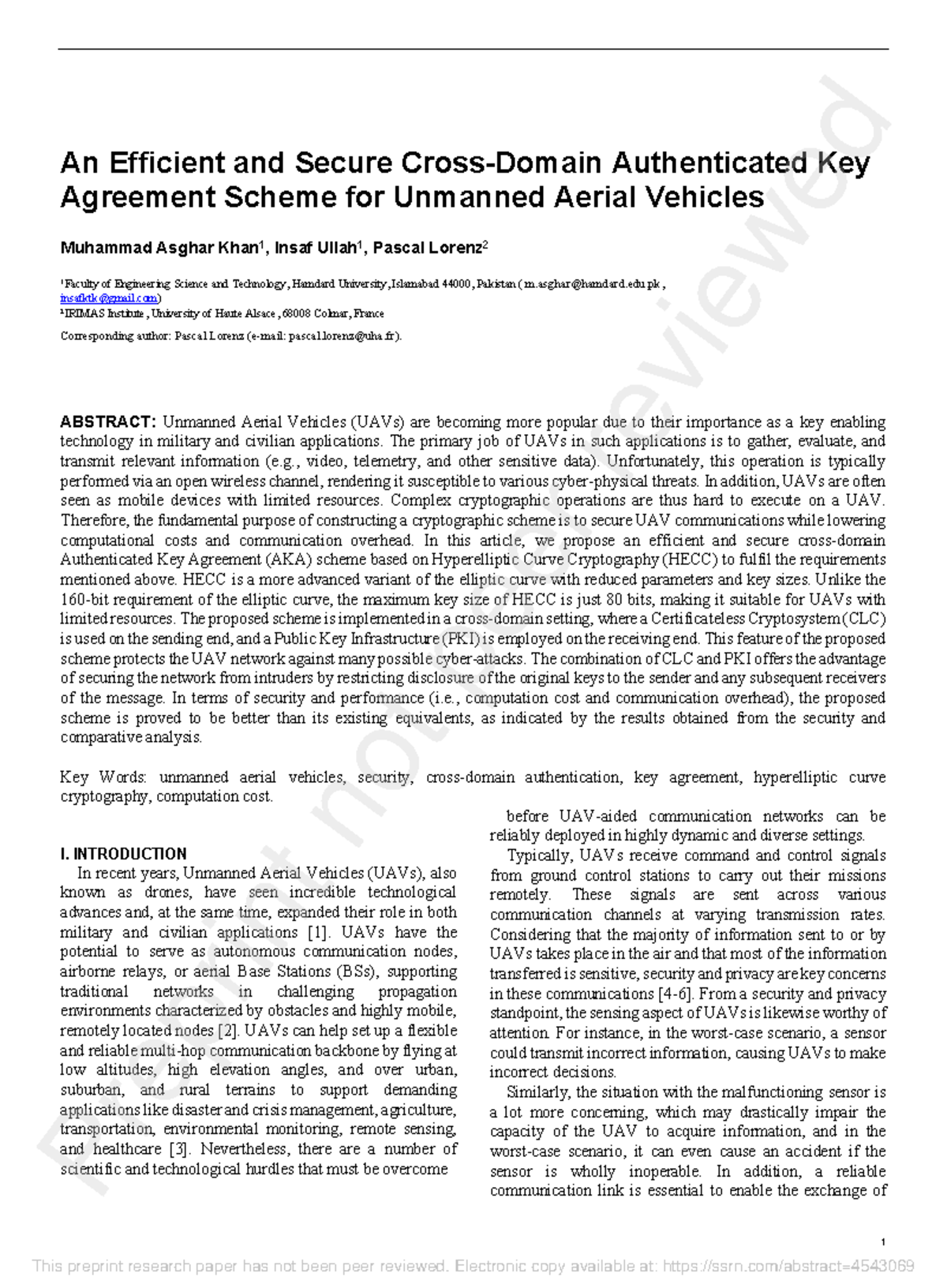Efficient & Secure Authenticated Key Agreement for UAVs (ENGR 454 ...