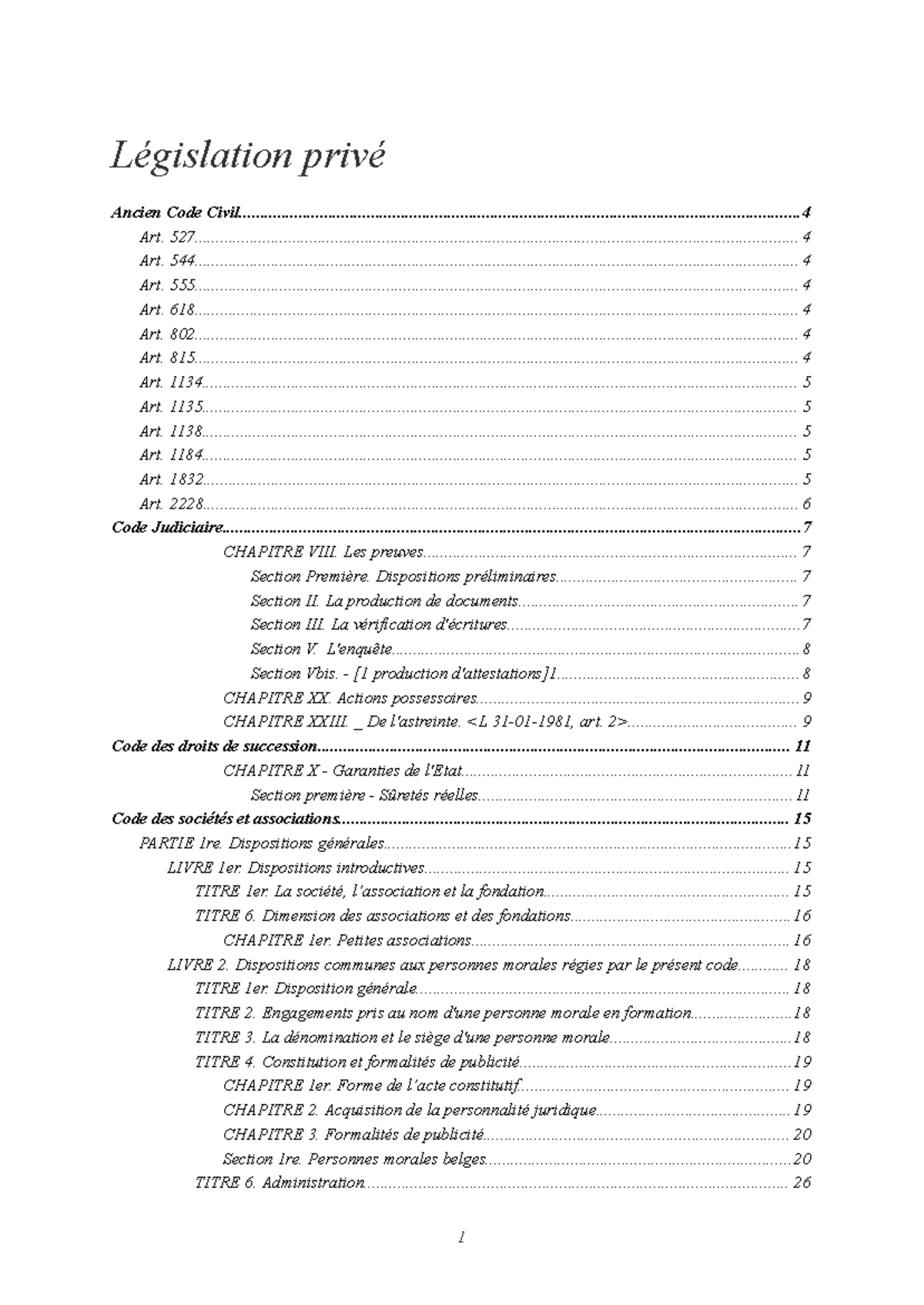 Législation Privée: Ancien Code Civil et Code Judiciaire - Notes de ...