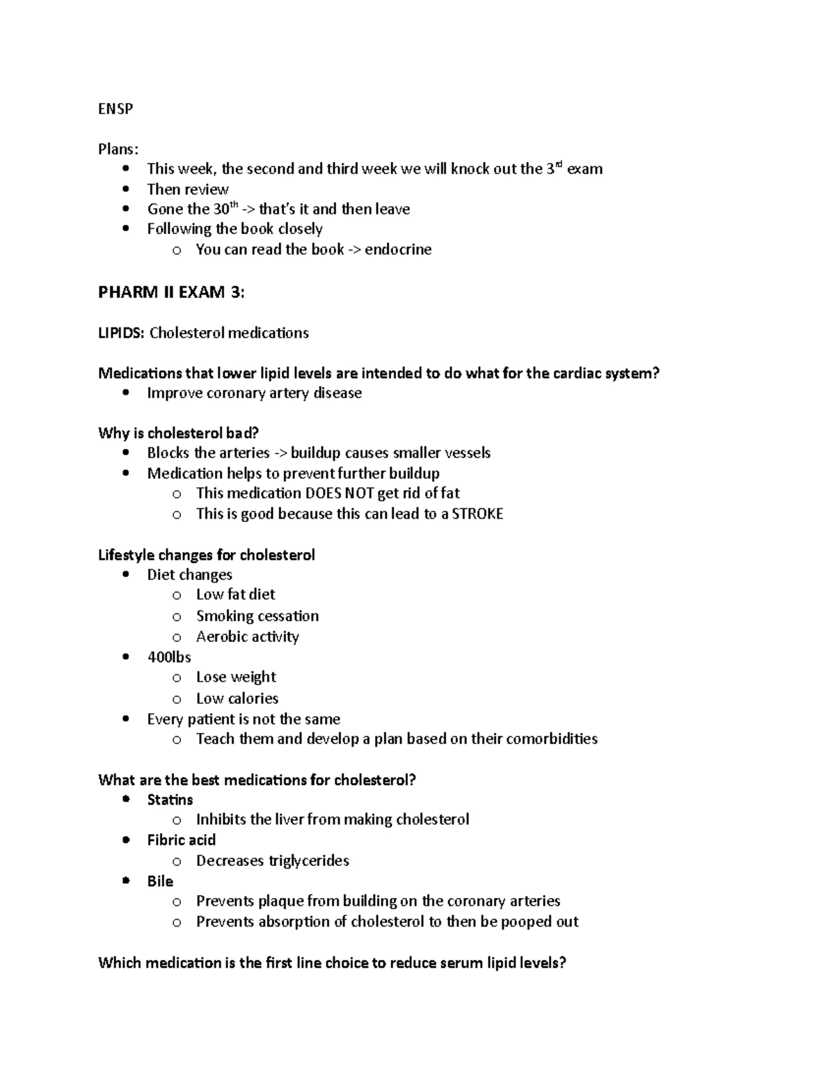 Pharm II Exam 4 Study Guide - Exam 4 Study Guide Describe negative ...