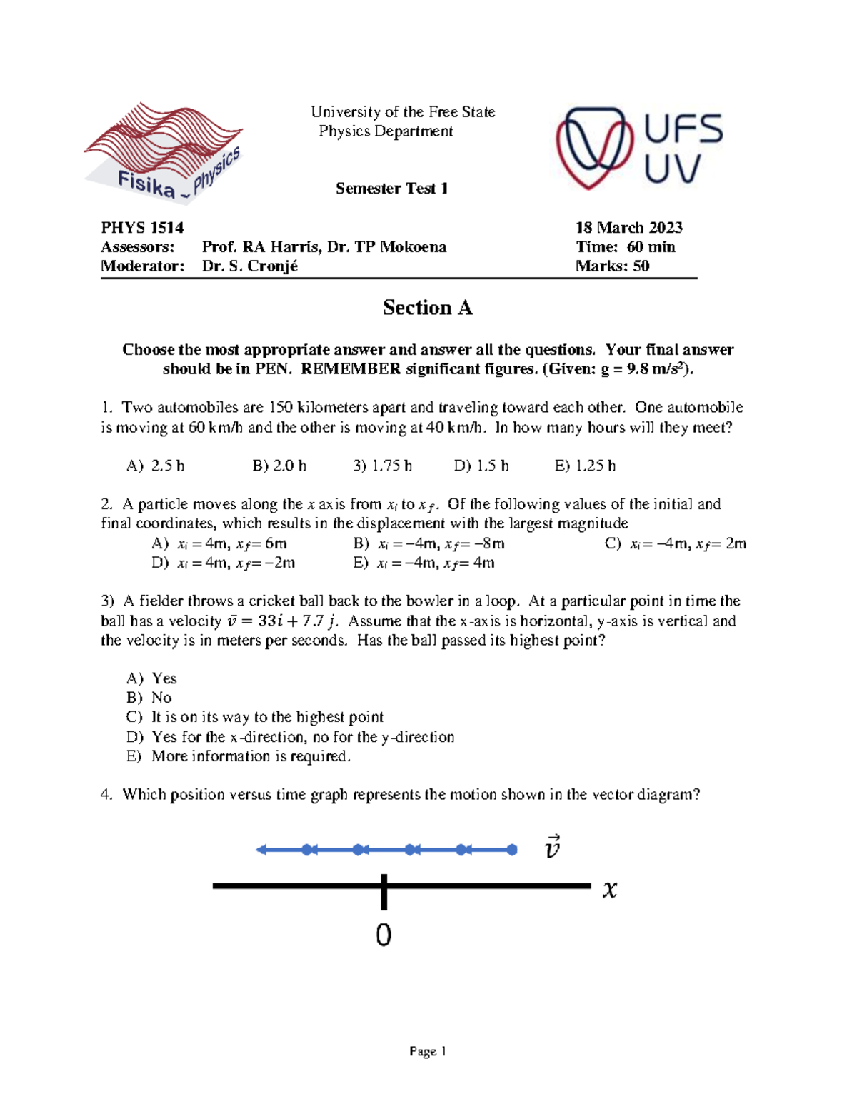 Semester Test 1 PHYS 1514: Physics Concepts & Problem Solving Guide ...