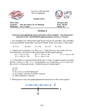 Physics Semester Test 3 - PHYS 1514 - University of the Free State ...