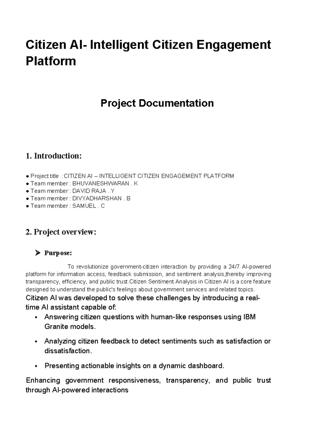 CITIZEN AI: Intelligent Engagement Platform Project Documentation - Studocu