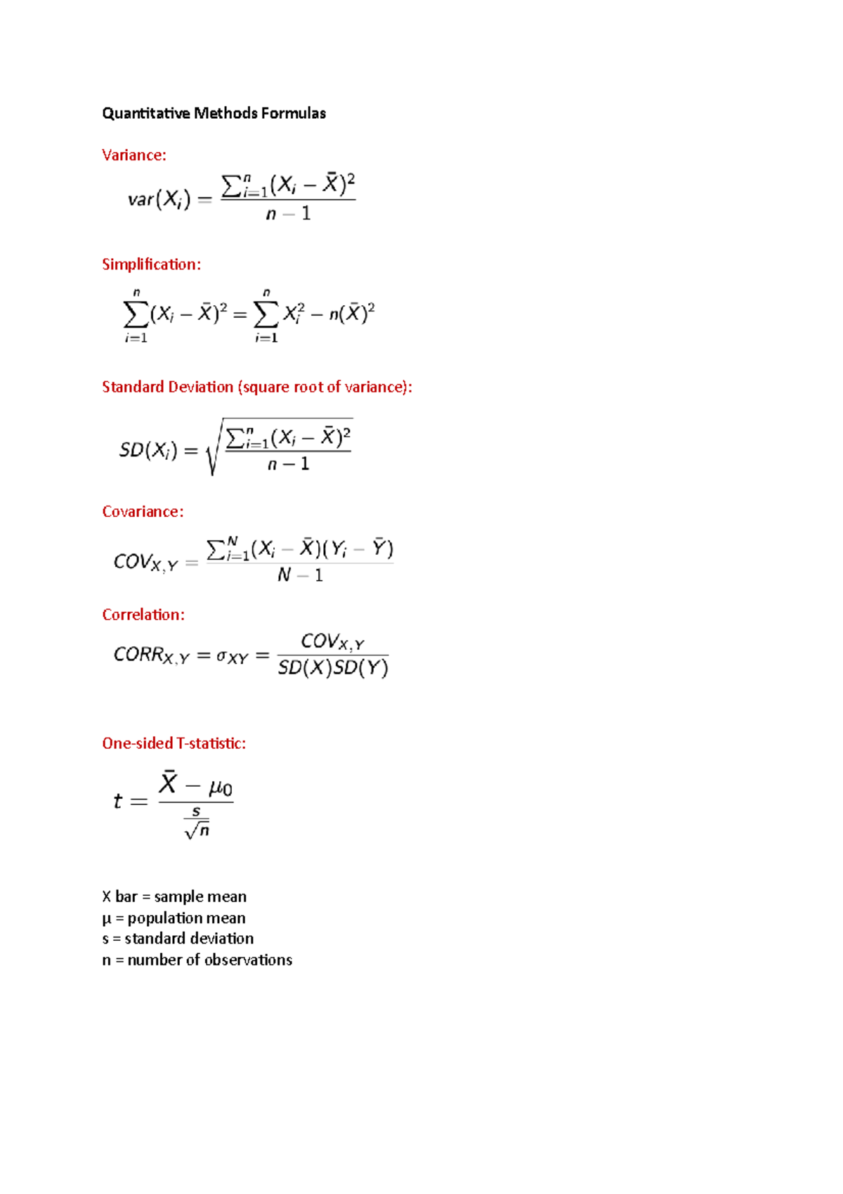 Quantitative Methods (QM) Revision: Key Formulas Overview - Studocu