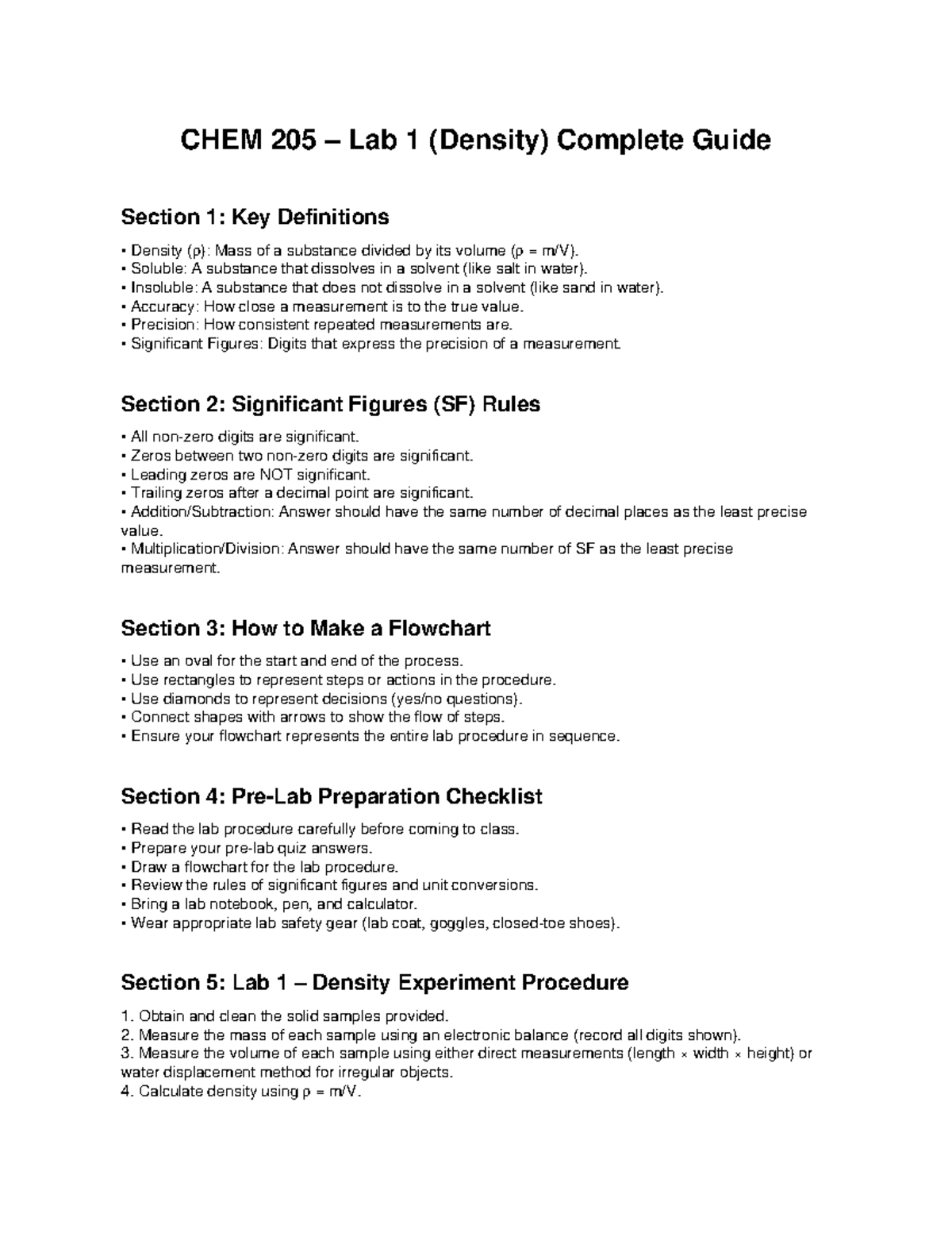 CHEM 205 Lab 1 Density Experiment: Complete Guide & Key Definitions ...