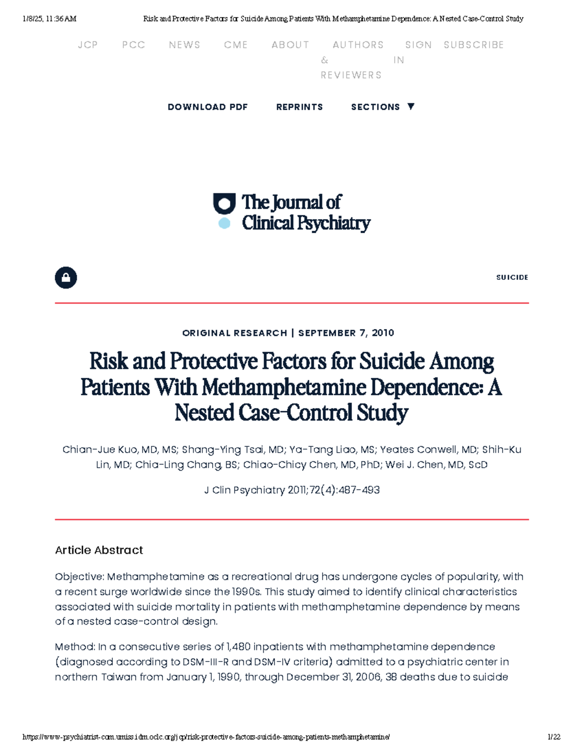 Risk and Protective Factors for Suicide in Methamphetamine Dependence ...