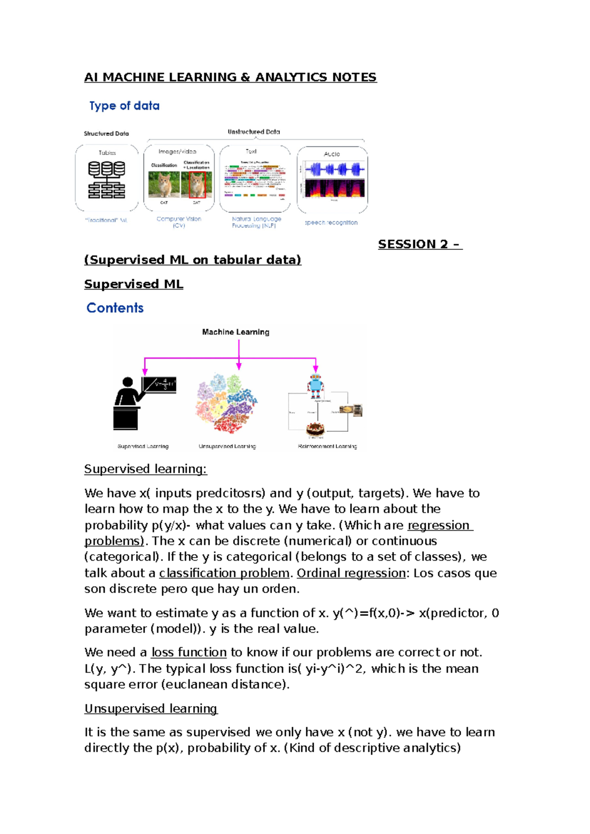 AI ML & Analytics Notes - Supervised & Unsupervised Learning Basics ...