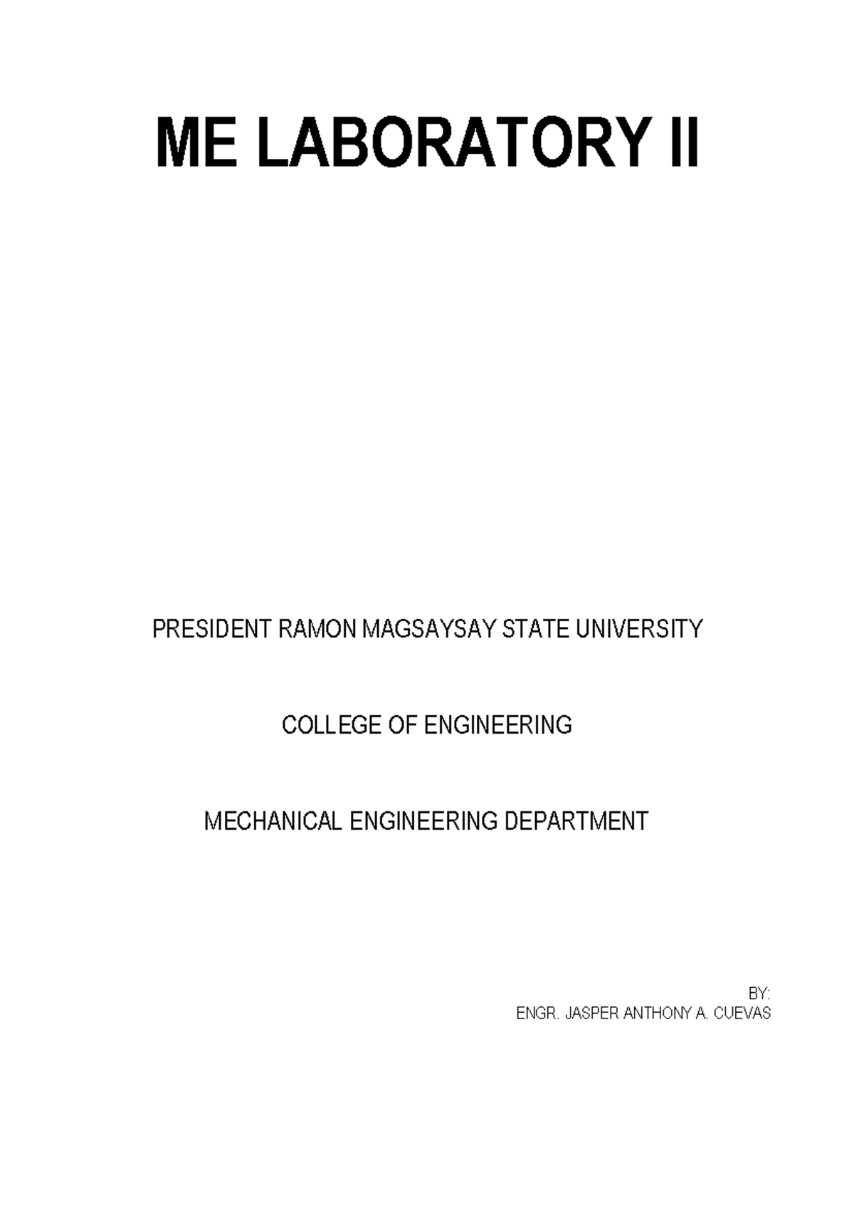 ME LAB II - Laboratory Manual on Pumps, Compressors, and Fans - Studocu