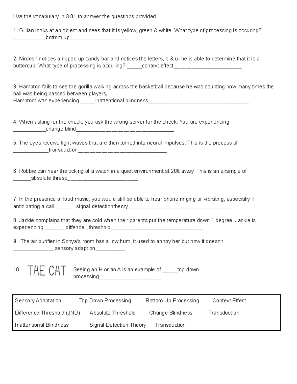 Sensation & Perception Practice Questions - PSY 101 - Studocu