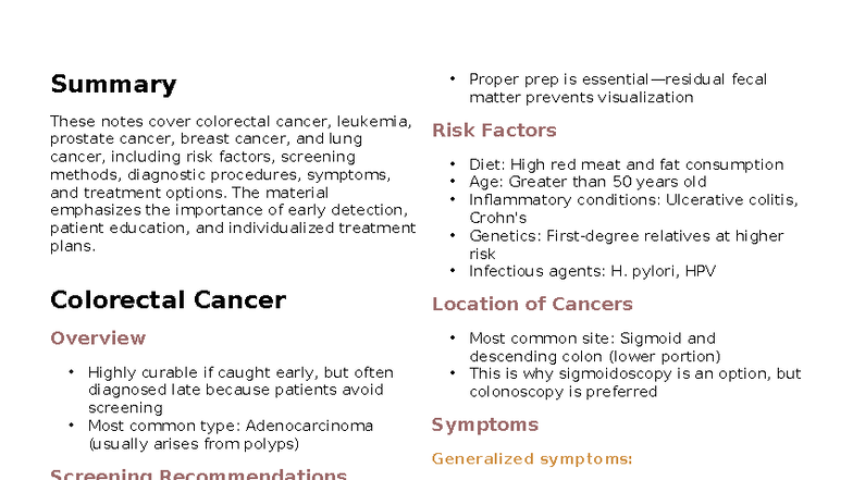 04 CR Day 2 - Colorectal Cancer, Leukemia, and Risk Factors Overview ...