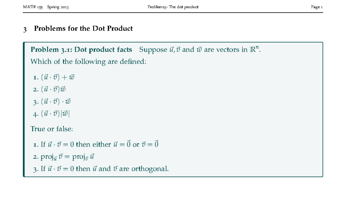 Dot Product Problems: Exploring Vector Operations & Applications - Studocu