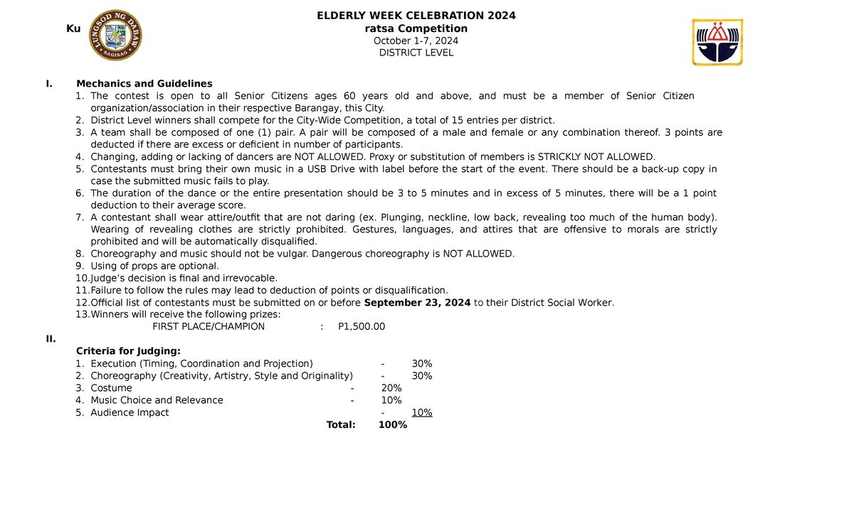 Elderly Week 2024: Kuratsa & Tango Competitions Guidelines - Studocu