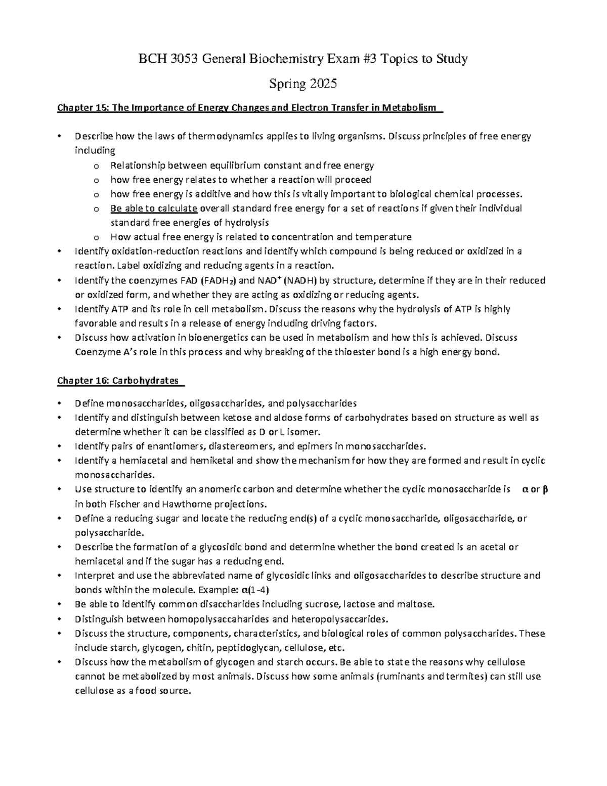 General Biochemistry BCH 3053 Exam #3 Study Guide - Spring 2025 - BCH ...