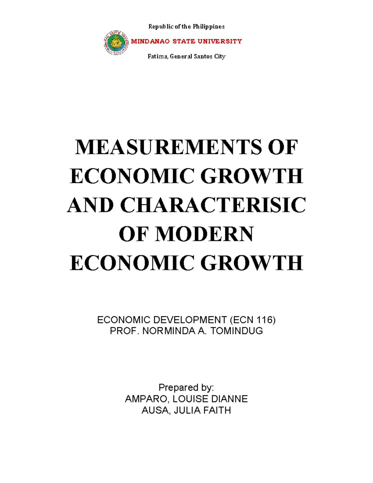 ECN 116: Measurements of Economic Growth & Modern Characteristics - Studocu