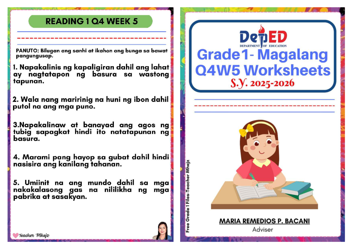 Grade 1 Q4W5 Worksheets: Sanhi at Bunga Activities - Studocu