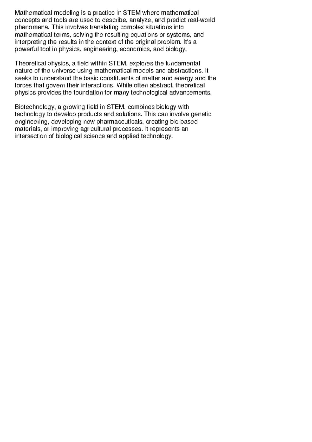 STEM Concepts: Mathematical Modeling in Physics & Biology - Studocu