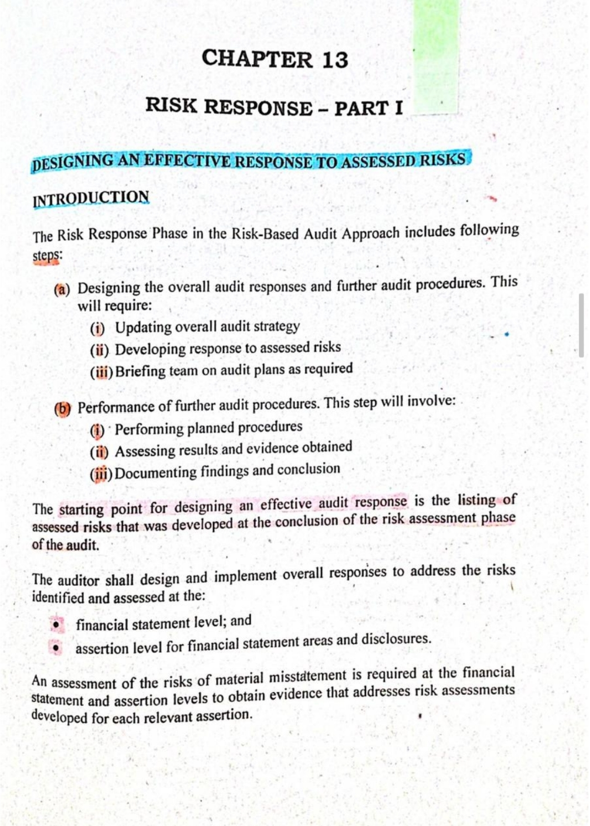 Cabrera - Audit Chapter 13: Effective Risk Response Strategies - Studocu