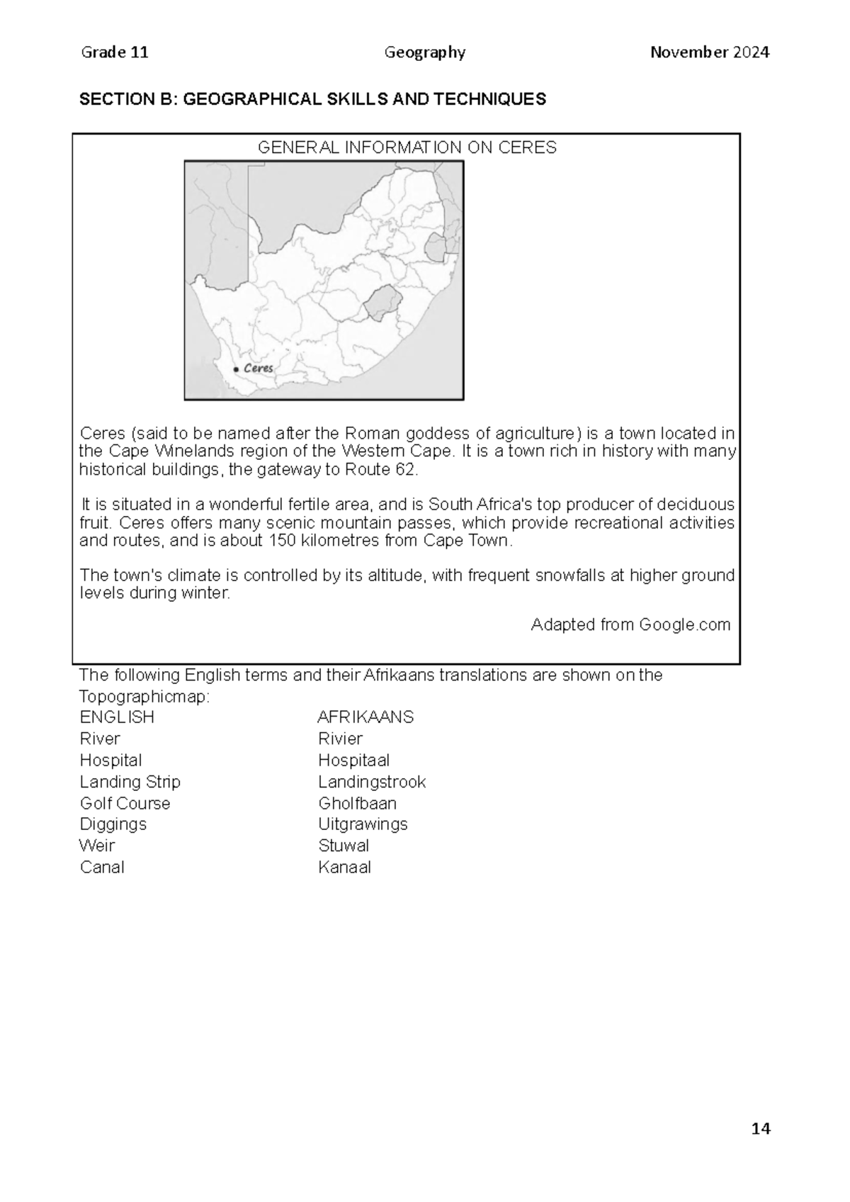 Grade 11 Geography November 2024: Section B Skills & Techniques - Studocu