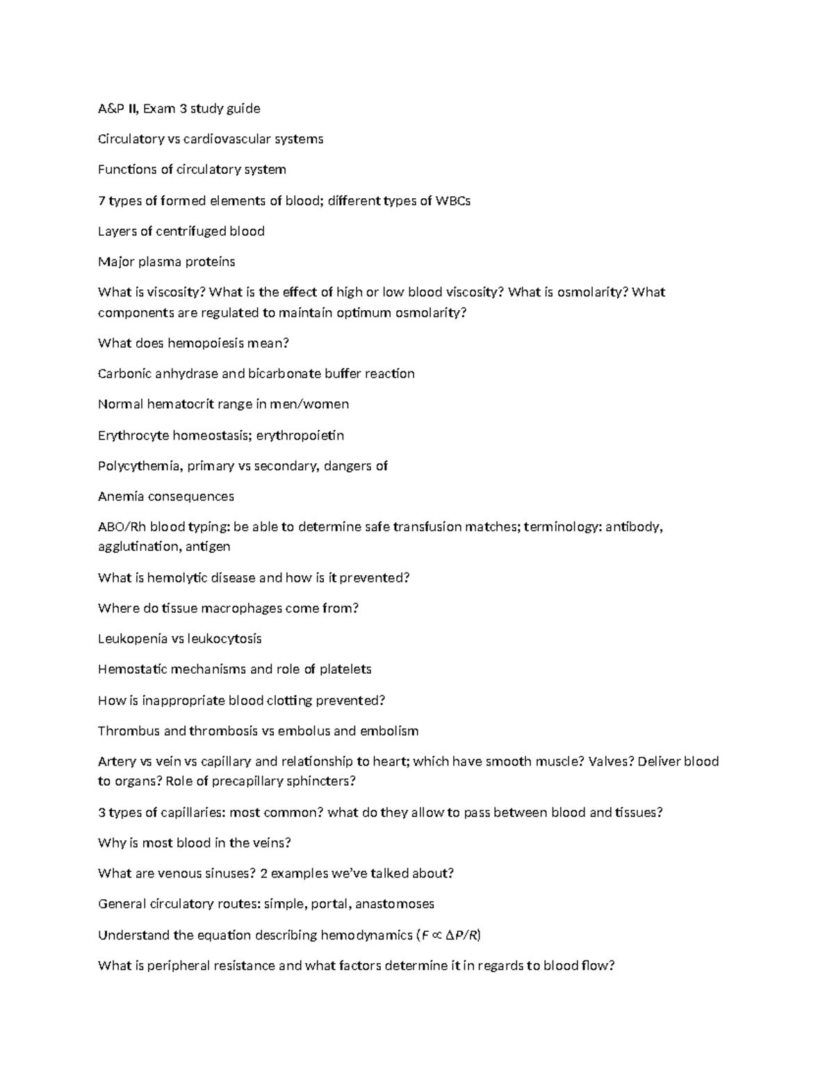 BIOL 101, Exam 3 Study Guide: Circulatory & Cardiovascular Systems ...