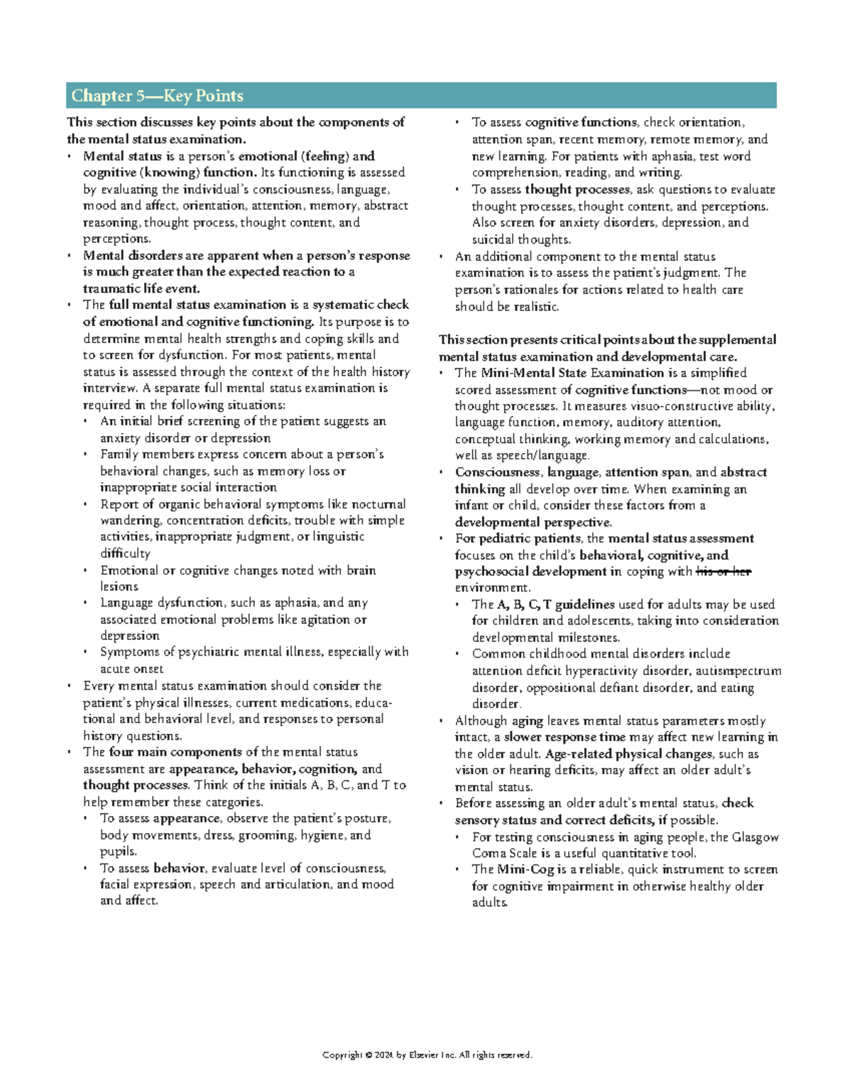 Chapter 5 Mental Status Assessment - Copyright © 2024 by Elsevier Inc ...