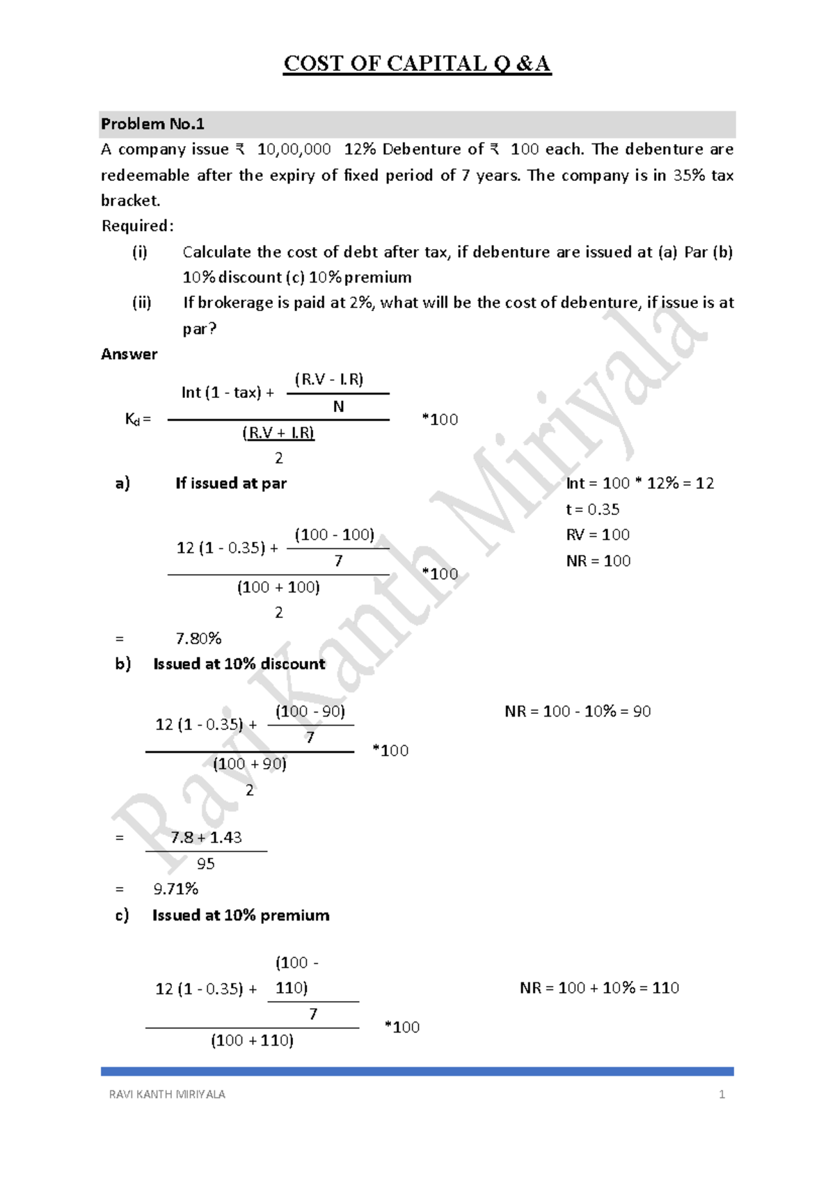 CMA Inter - WACC Calculation and Cost of Capital Analysis - Studocu