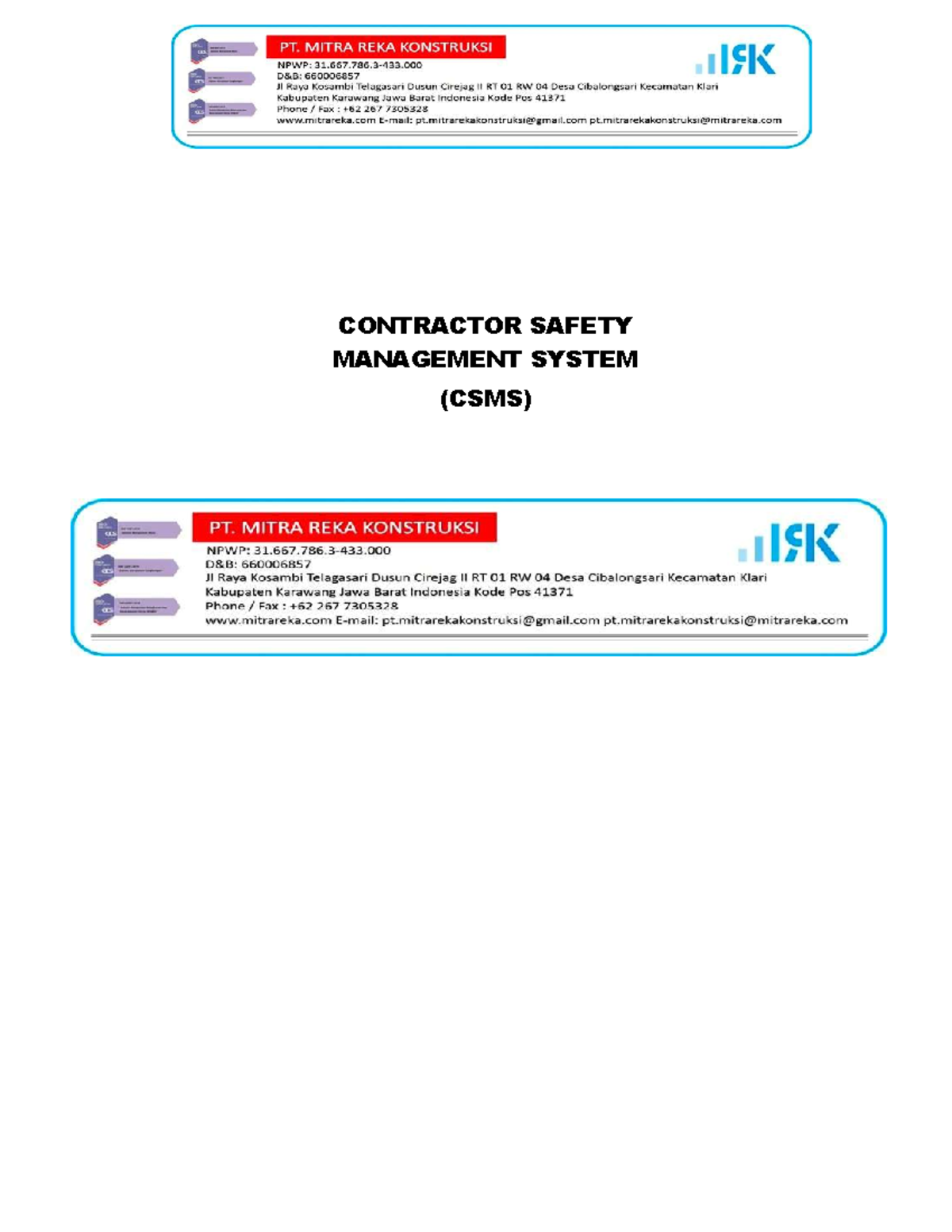 Contractor Safety Management System (CSMS) Policies & Practices - Studocu