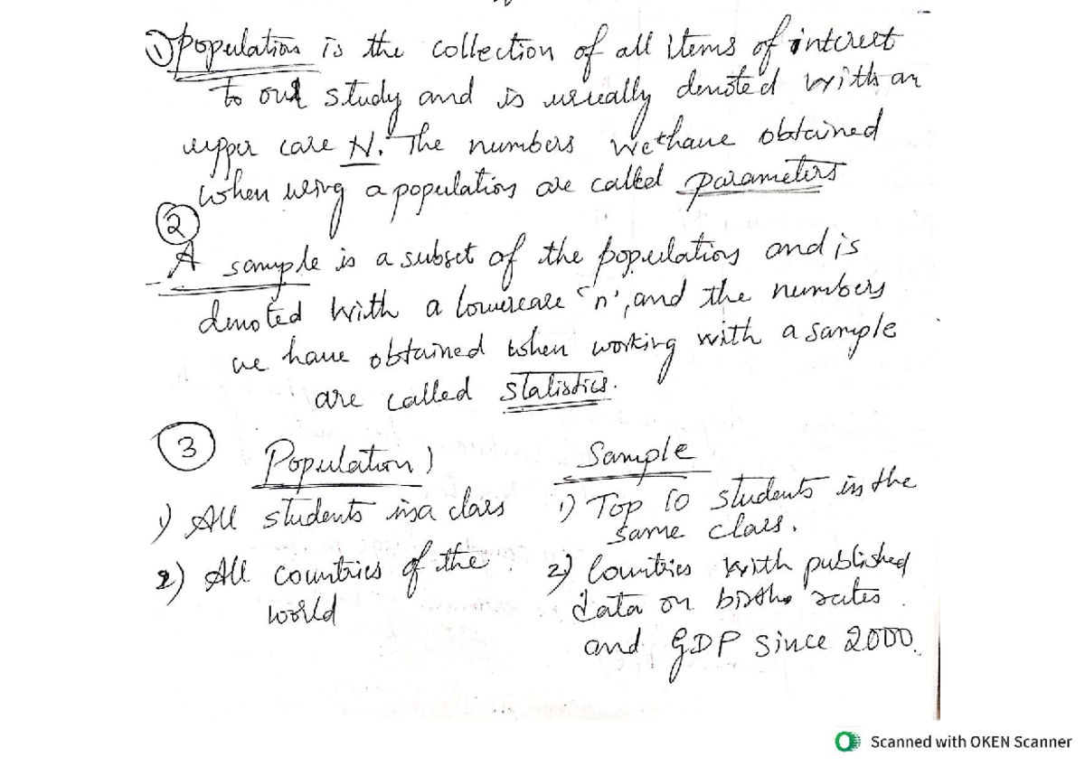 Population and Sample Statistics: Key Concepts and Estimators - Studocu
