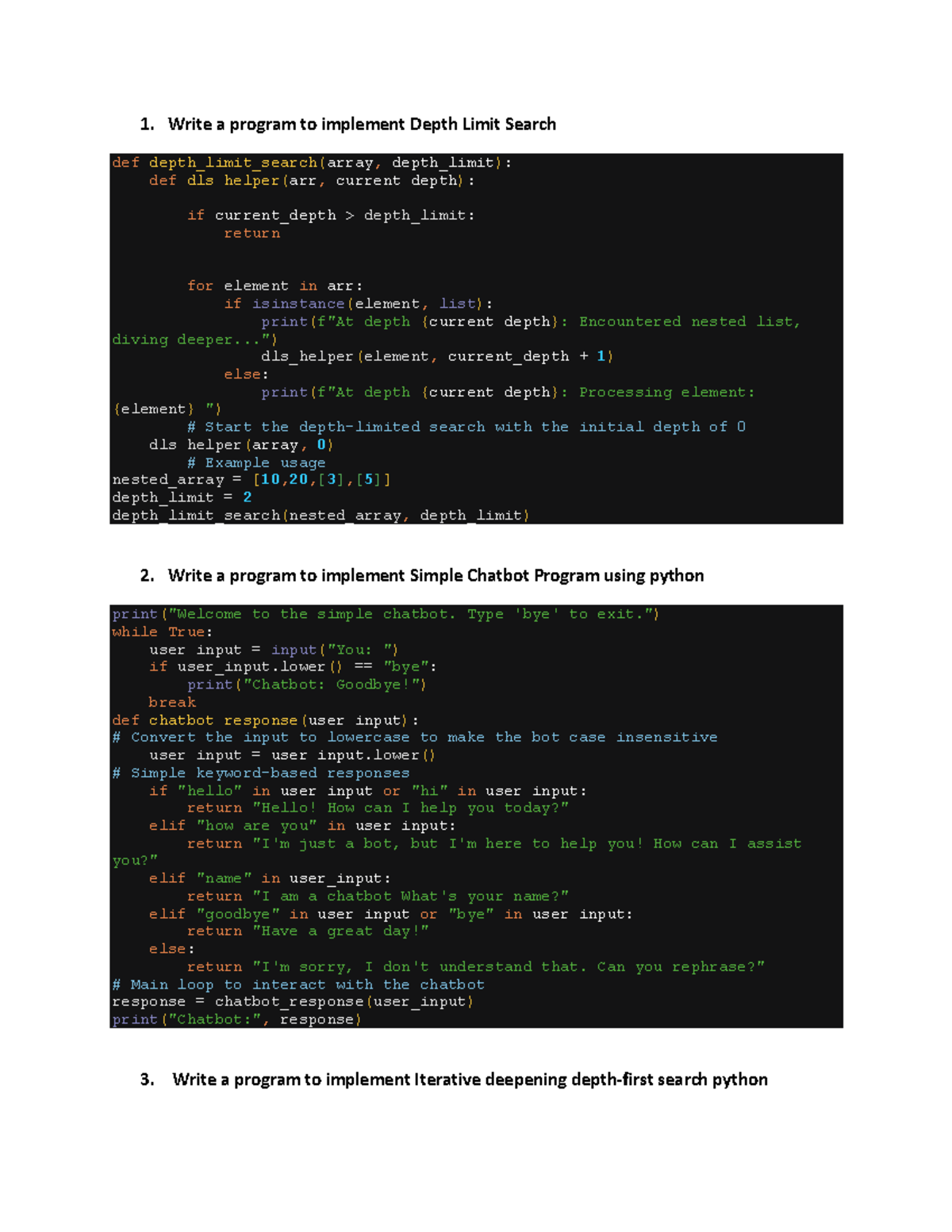 AI Lab Programs for III BCA: Implementing Search Algorithms and Chatbot ...