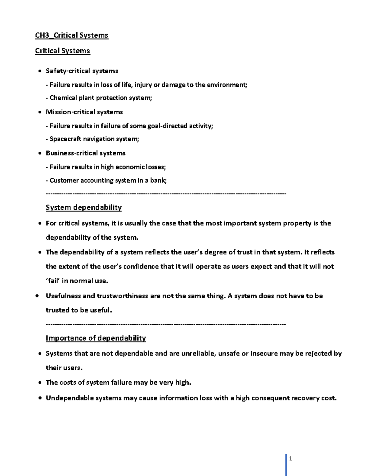 CH3 Software Enginnering - CH3_Critical Systems Critical Systems ...
