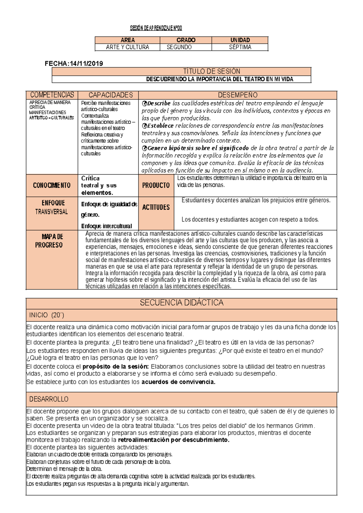 Sesion ARTE Y Cultura docx - SESIÓN DE APRENDIZAJE Nª 00 AREA GRADO ...