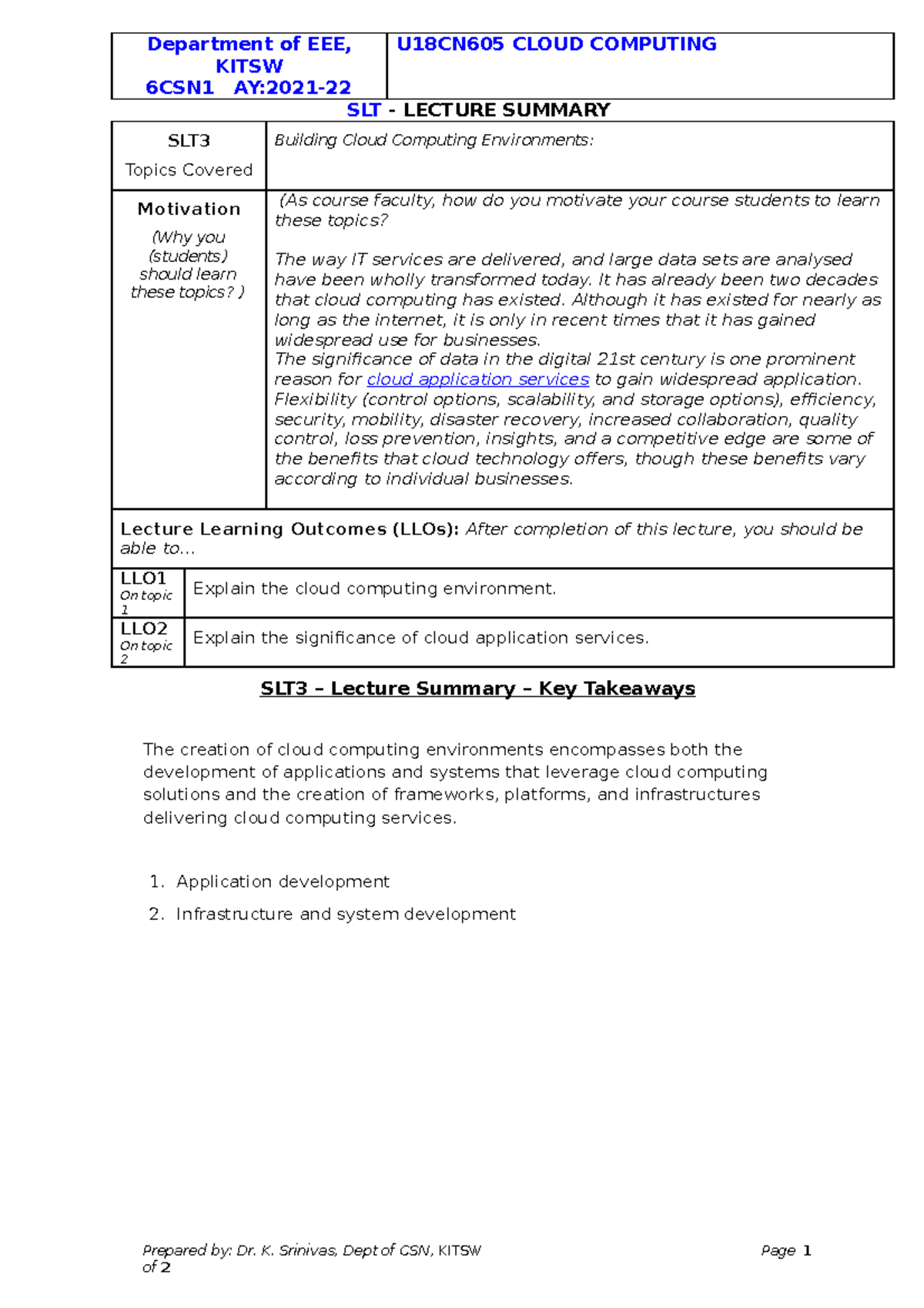 Building Cloud Computing Environments - SLT Summary for 6CSN1 - Studocu
