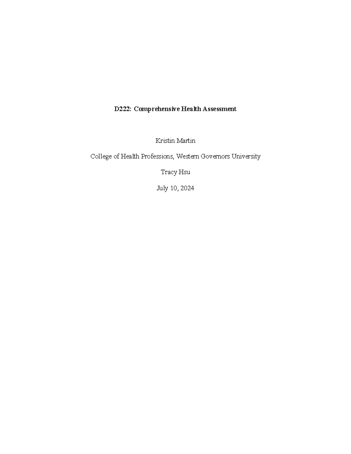 D222 Comprehensive Health Assessment Documentation - D222 ...