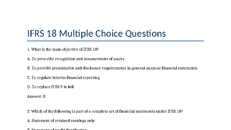 IFRS 18 - Multiple Choice Questions and Answers - Studocu