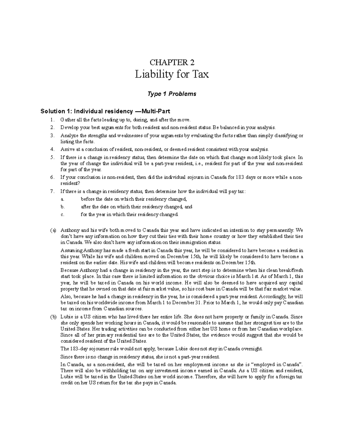 Chapter 2 Solution - CHAPTER 2 Liability for Tax Type 1 Problems ...