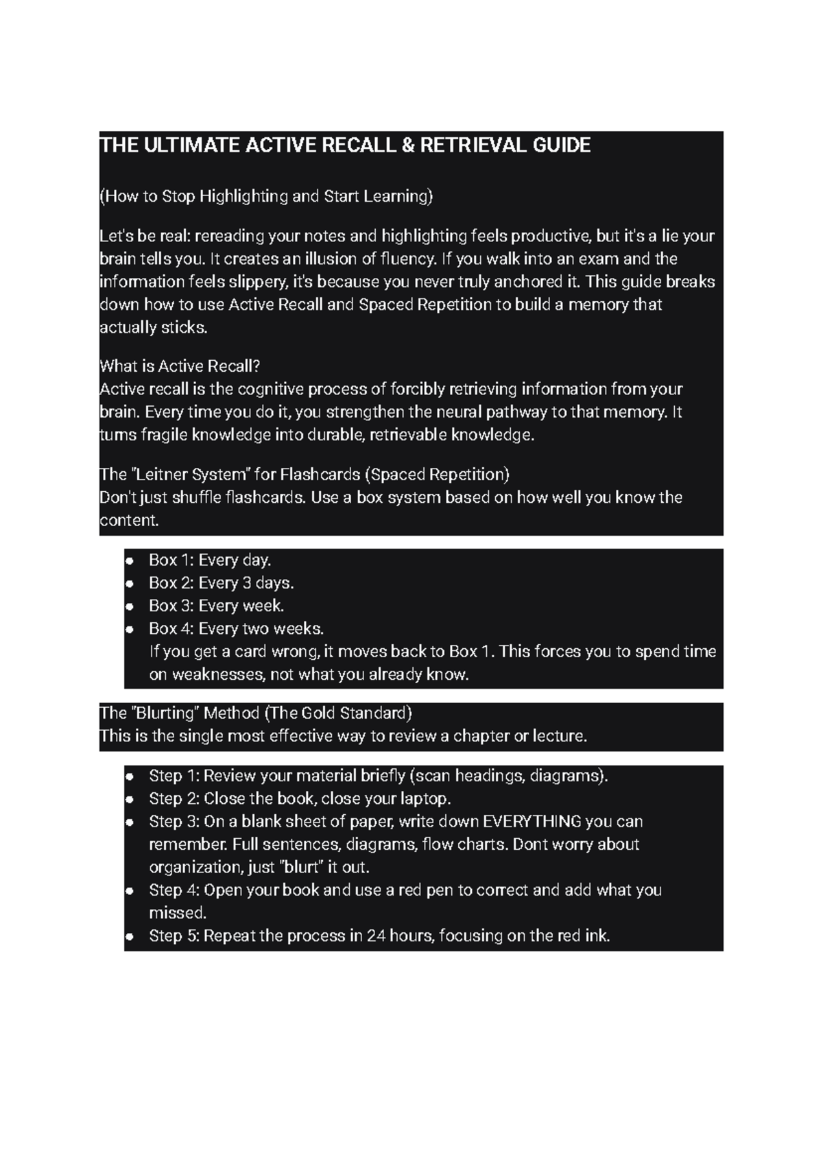 Active Recall & Retrieval Guide: Mastering Memory Techniques - Studocu
