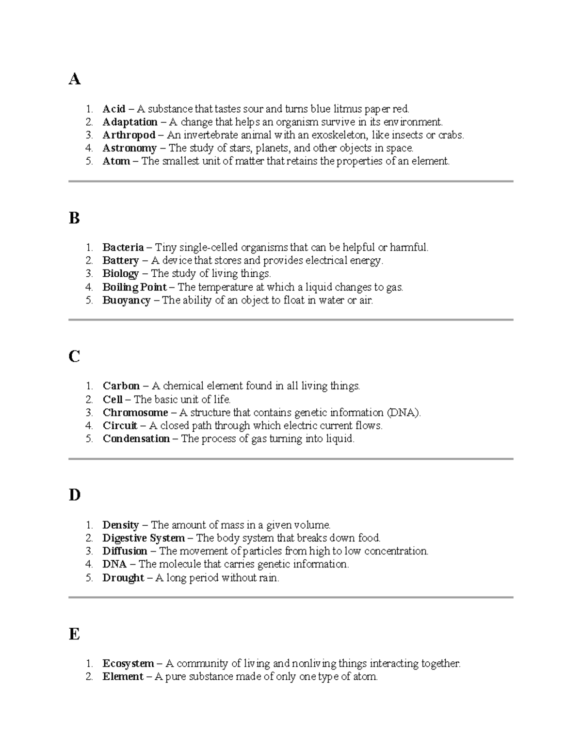 Science Dictionary - Homework (A-Z Terms) - Studocu