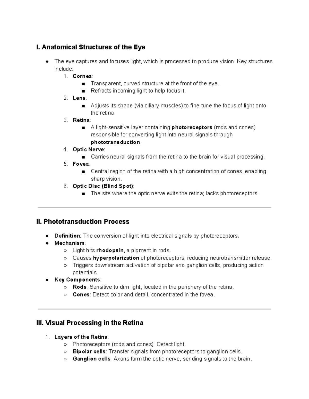 Visual System study guide - I. Anatomical Structures of the Eye The eye ...