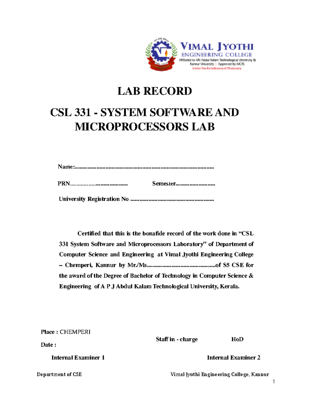 CSL 331 System Software & Microprocessors Lab Manual: Complete Guide ...